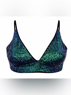 ✨ Shimmer Sequin Bralette Top – Blue/Green Iridescent – SIZE LARGE ✨